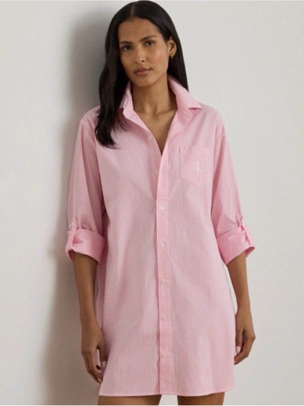 Lauren Ralph Lauren Pink Striped Longline Button-Down Shirt